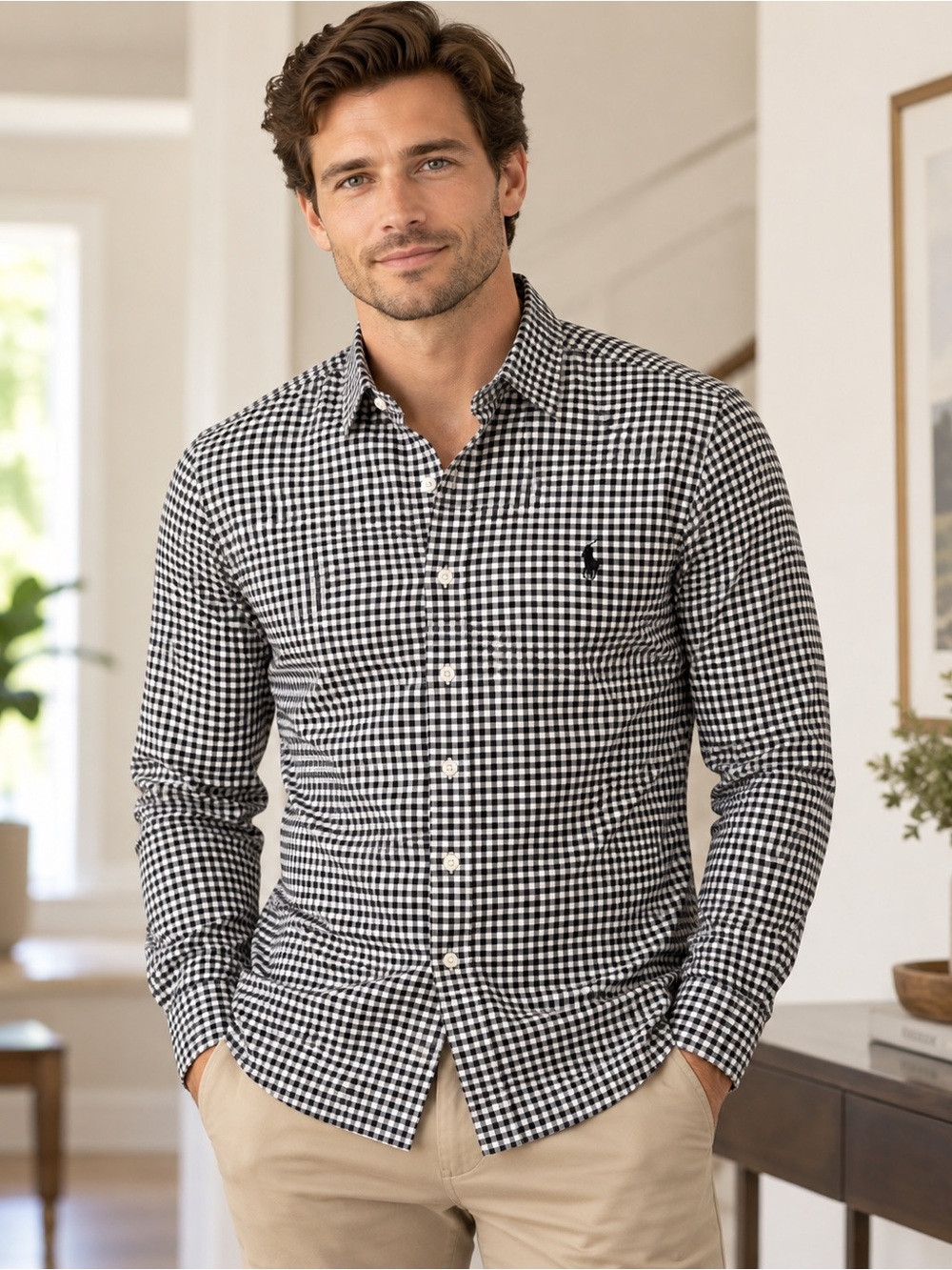 Ralph Lauren Black and White Gingham Button-Down Shirt Polo Ralph Lauren Slim Fi